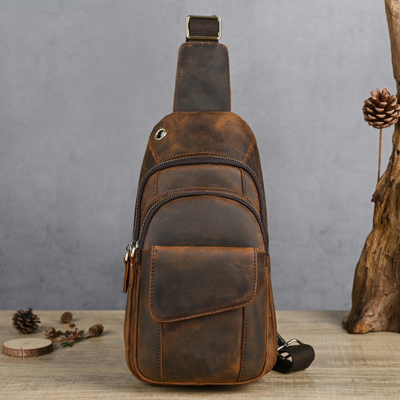 Leather Backpack Vintage - حقيبة صدر رجالية فاخرة متعددة الوظائف