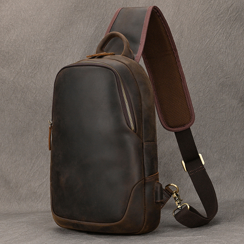 حقيبة صدر من الجلد الطبيعي للر - مراجعة Leather Backpack Vintage وسعره